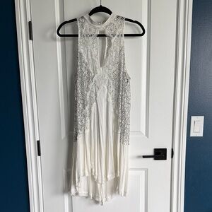 Free People Lace Mini Dress in White with Black Florals